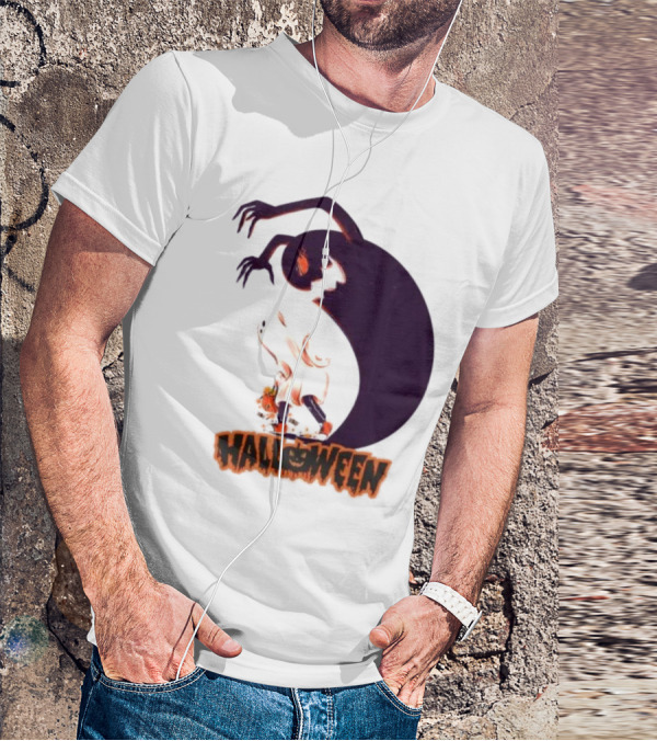 Happy Halloween Spooky Shadow Ghost With Pumpkin T-Shirt