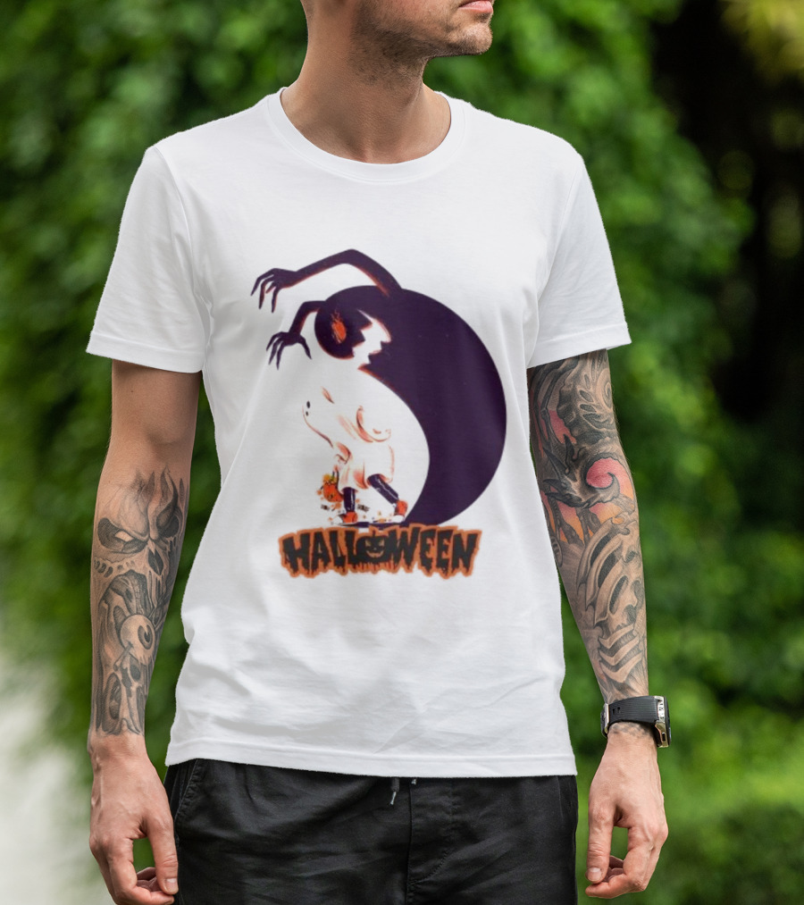 Happy Halloween Spooky Shadow Ghost With Pumpkin T-Shirt