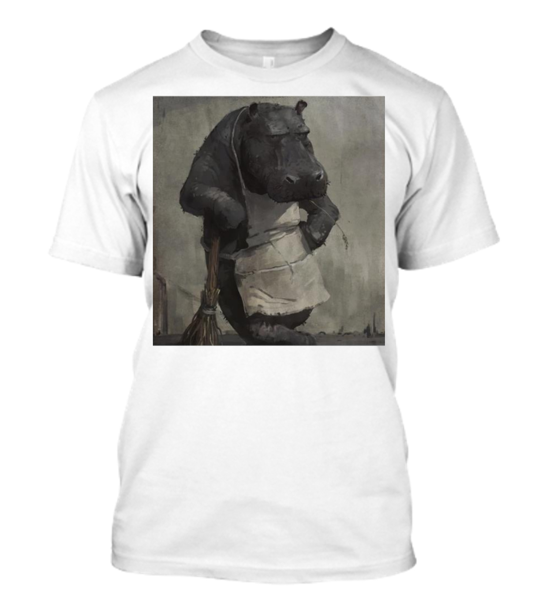 Hippo In Apron Holding Broom T-Shirt
