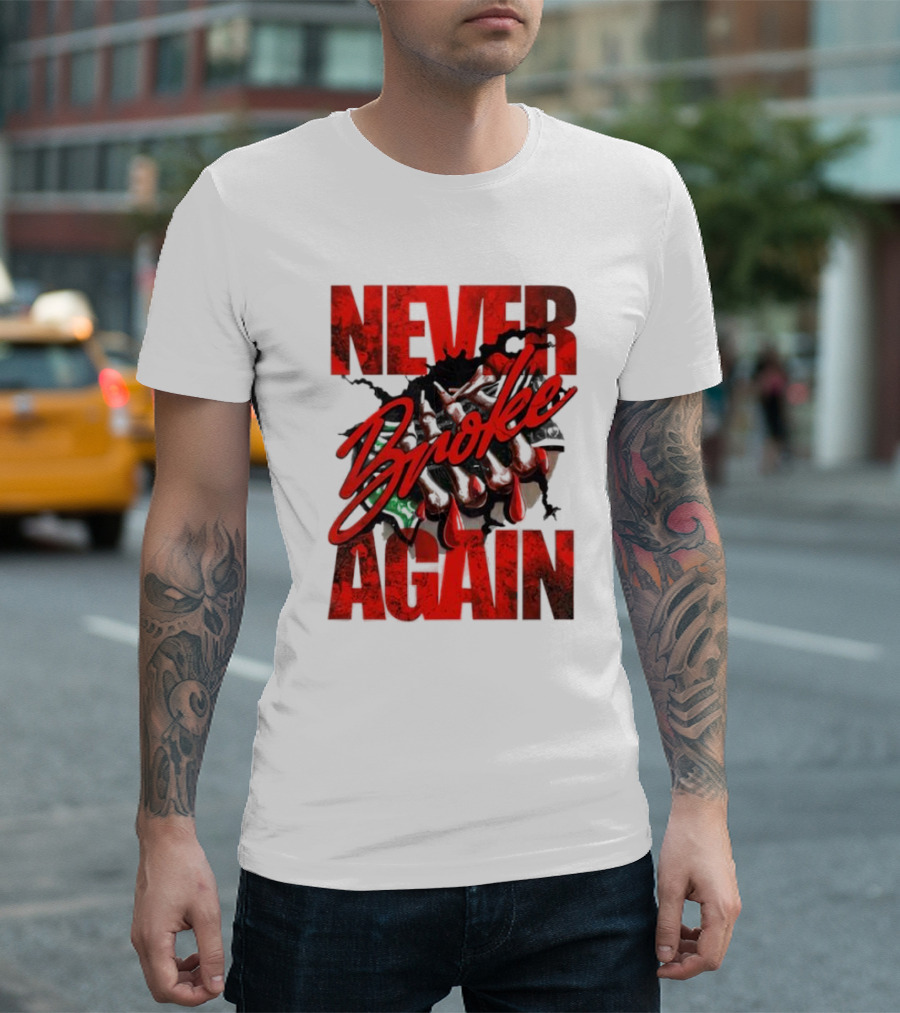 Never Broke Again Red Dripping with Money Seafoam Highlights T-Shirt