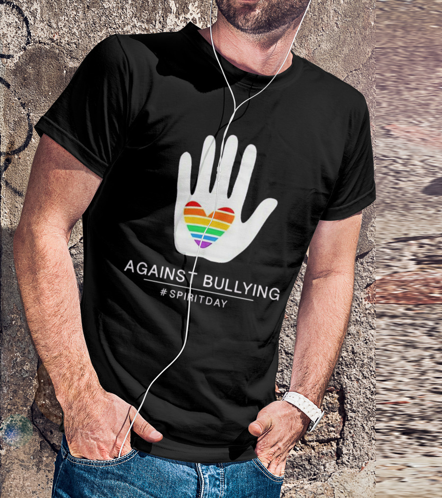 Against Bullying Rainbow Heart Hand Spirit Day T-Shirt