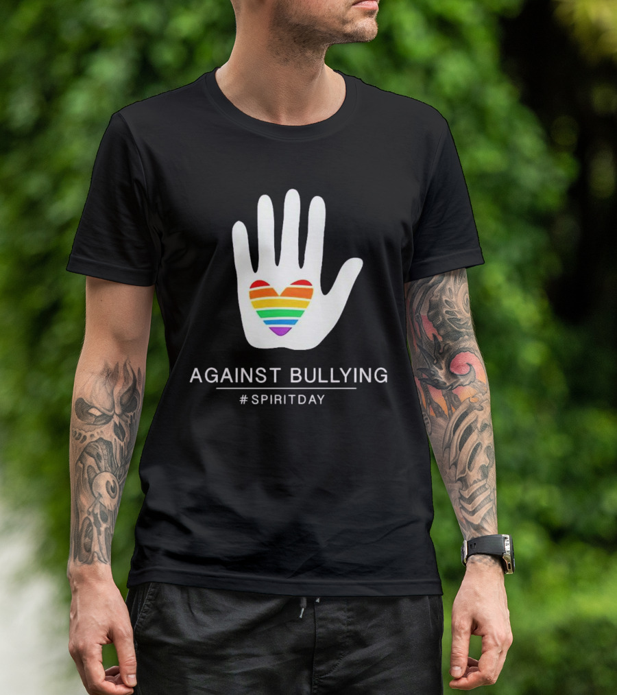 Against Bullying Rainbow Heart Hand Spirit Day T-Shirt