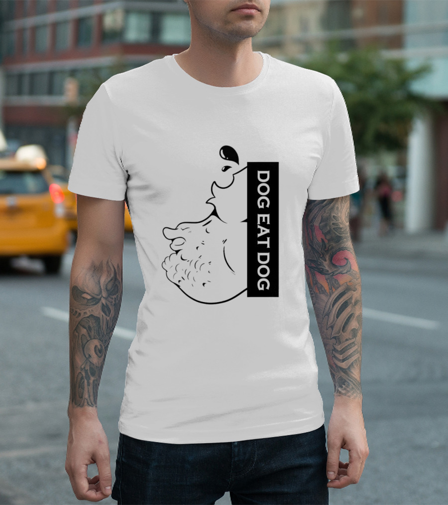 DOG EAT DOG Text with Canine Sketch T-Shirt