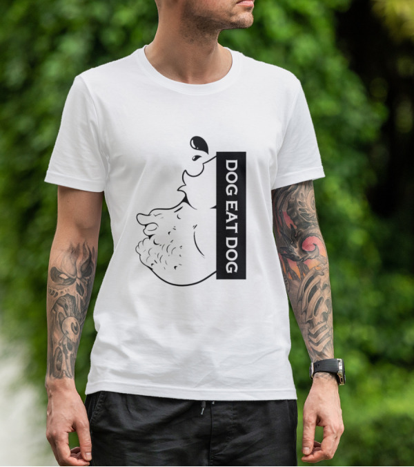 DOG EAT DOG Text With Canine Sketch T-Shirt