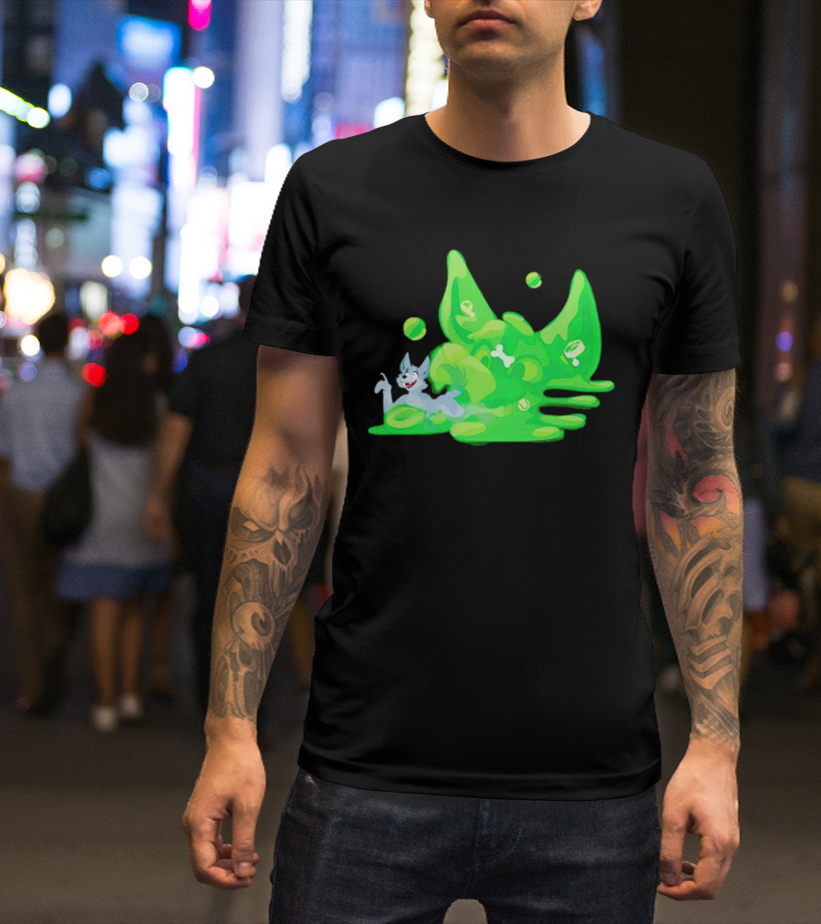 Gelatinous Dog Cartoon Slime With Playful Grey Pup And Green Ooze T-Shirt