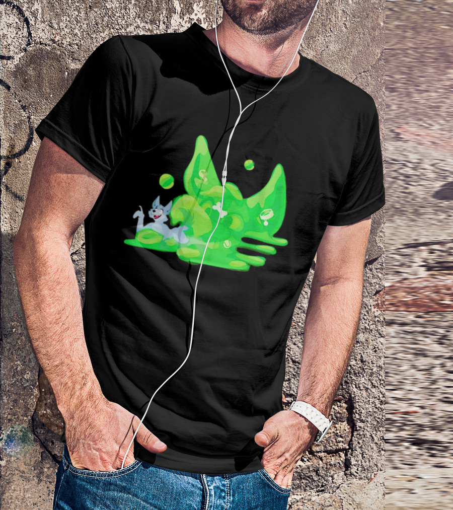 Gelatinous Dog Cartoon Slime With Playful Grey Pup And Green Ooze T-Shirt