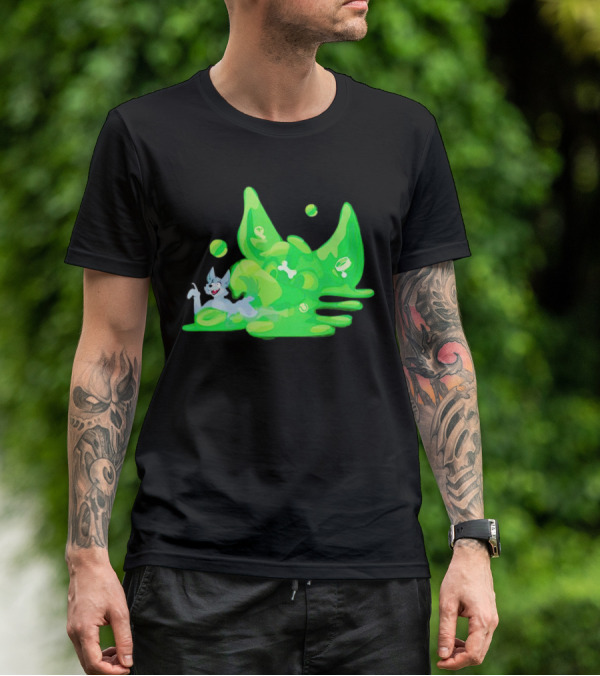 Gelatinous Dog Cartoon Slime With Playful Grey Pup And Green Ooze T-Shirt