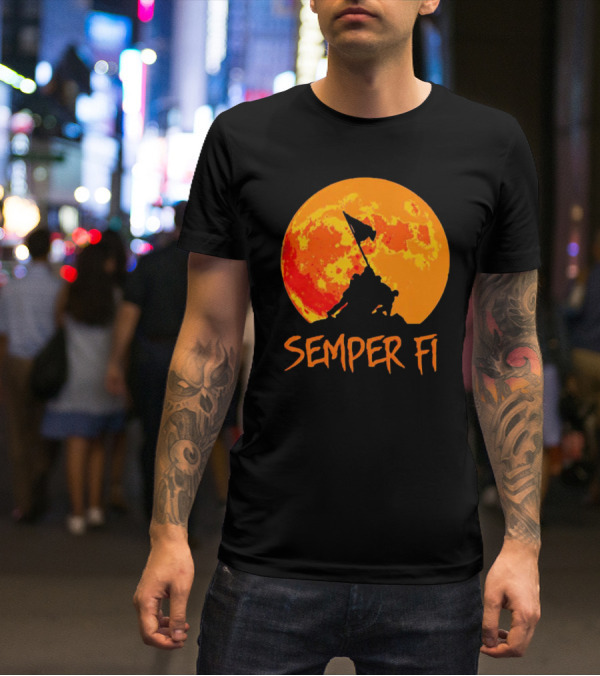 Semper Fi Halloween Full Moon Flag Raising T-Shirt