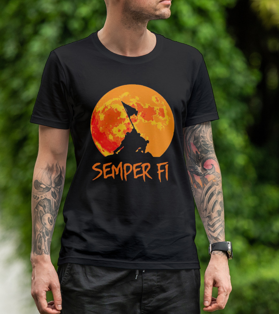 Semper Fi Halloween Full Moon Flag Raising T-Shirt