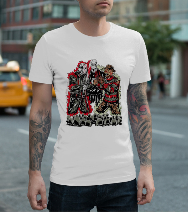 Horror Movies Violent Faceoff Battle Trio In Crowded Arena T-Shirt