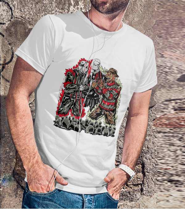 Horror Movies Violent Faceoff Battle Trio In Crowded Arena T-Shirt
