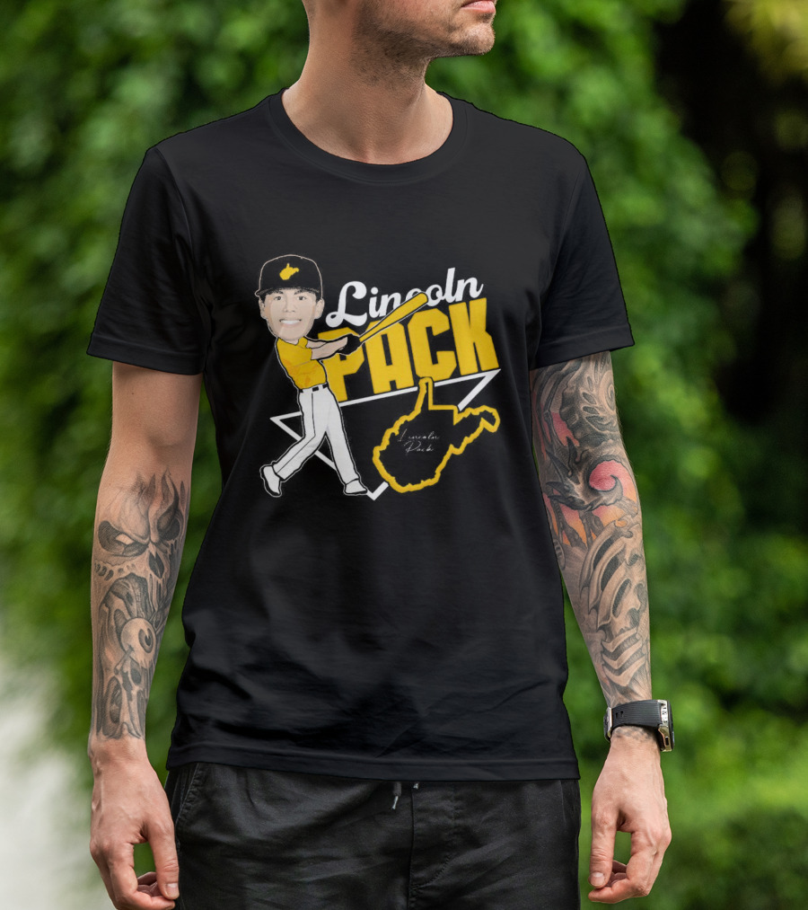 Lincoln Pack Baseball Caricature With Signature And West Virginia T-Shirt