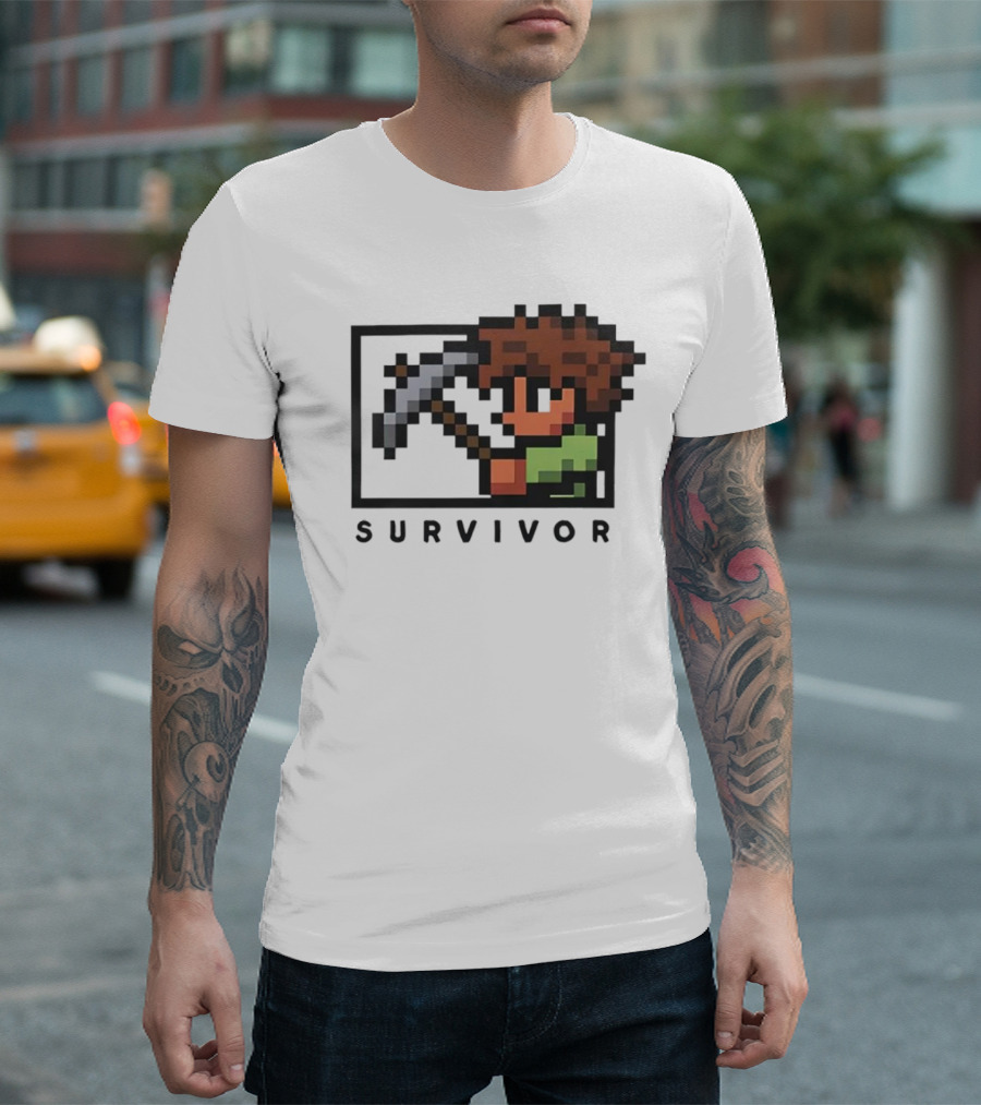 Terraria Survivor Pixel Art Character With Pickaxe T-Shirt