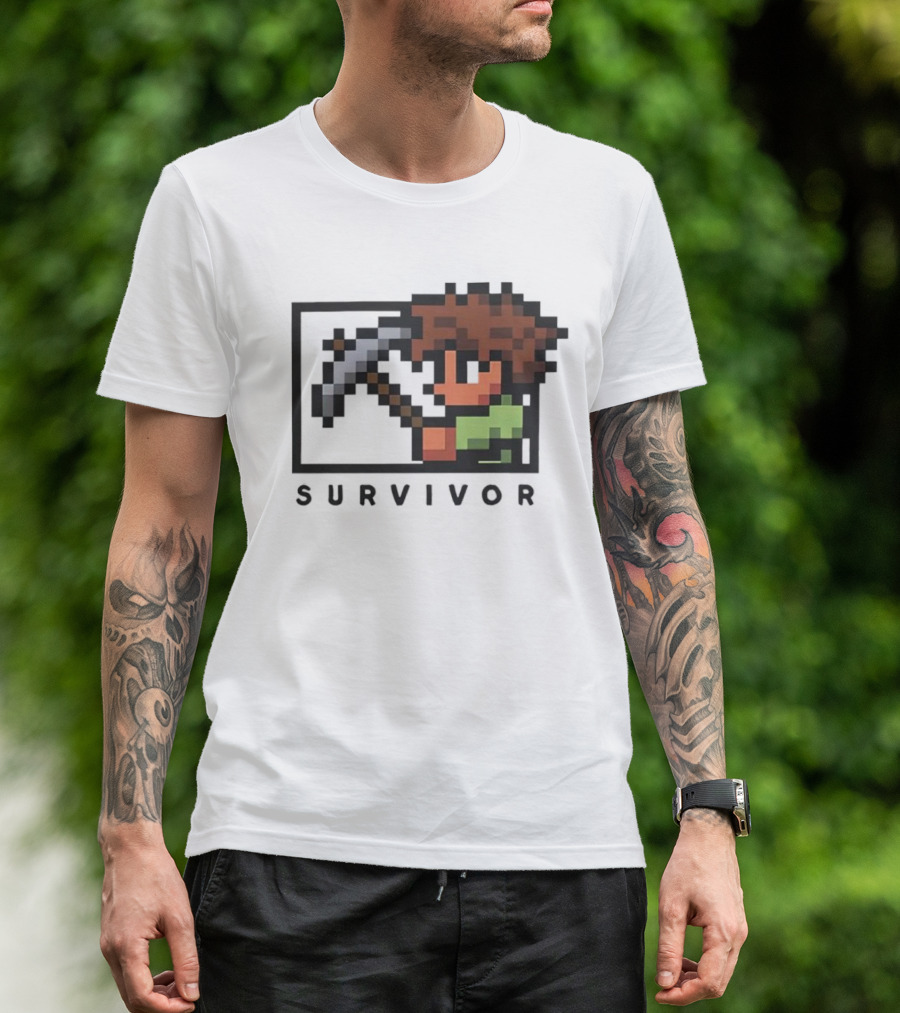Terraria Survivor Pixel Art Character With Pickaxe T-Shirt