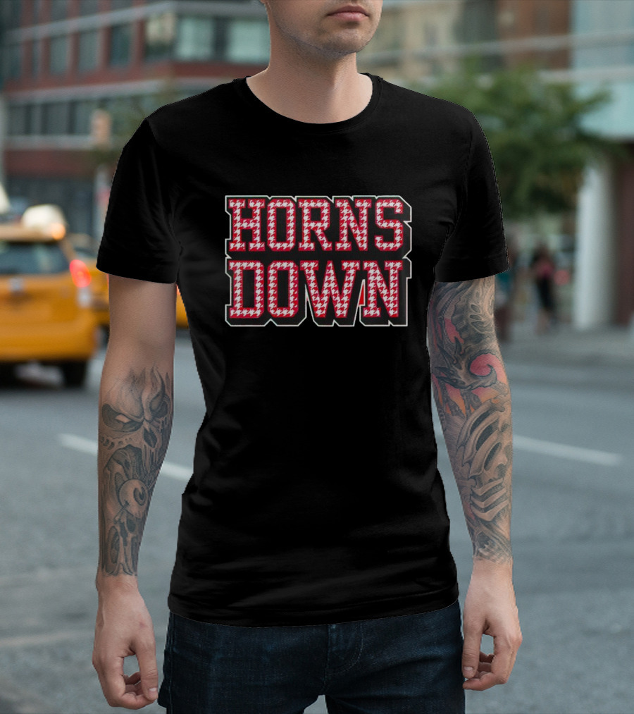 Houndstooth Horns Down Black T-Shirt