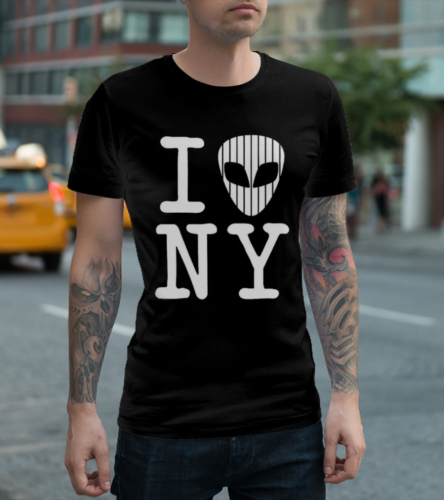 I Alien NY Alien Head Baseball Stripes T-Shirt