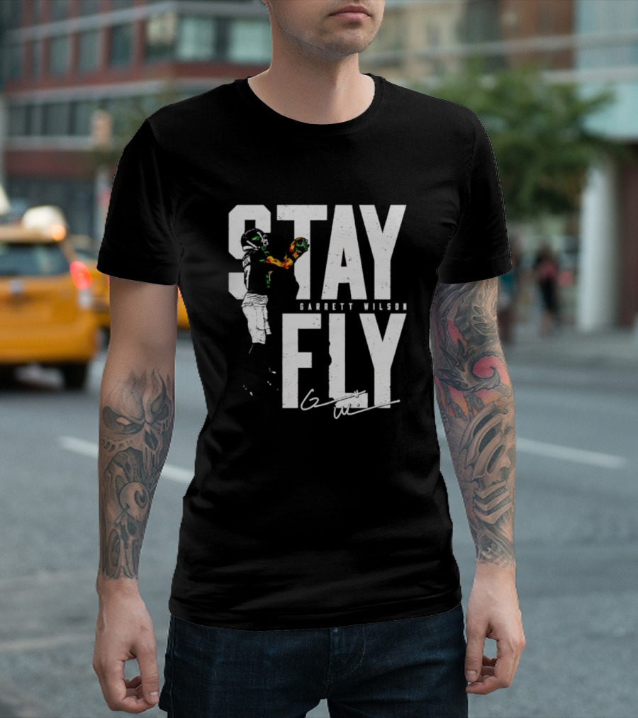 Garrett Wilson Stay Fly New York Jets Signature Catch T-Shirt