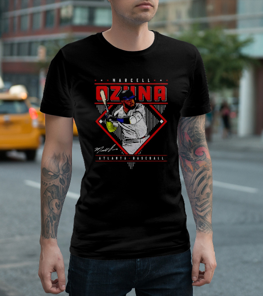 Marcell Ozuna Atlanta Baseball Diamond Graphic Signature T-Shirt