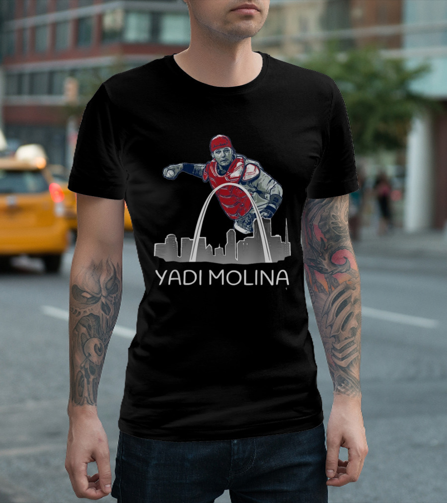 Yadi Molina St. Louis Skyline Arch Baseball T-Shirt