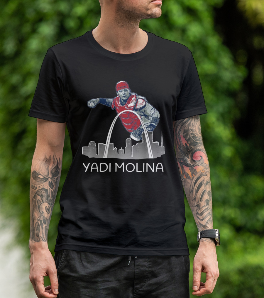 Yadi Molina St. Louis Skyline Arch Baseball T-Shirt