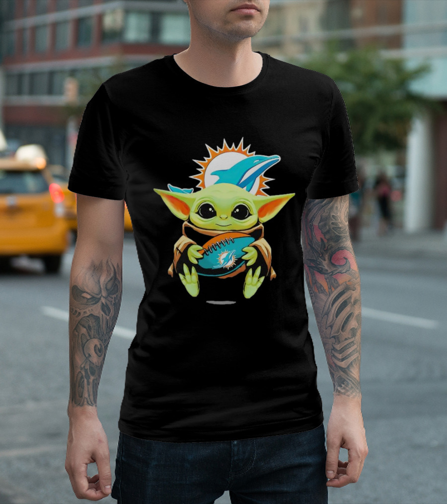 Baby Yoda Miami Dolphins Football Fan T-Shirt