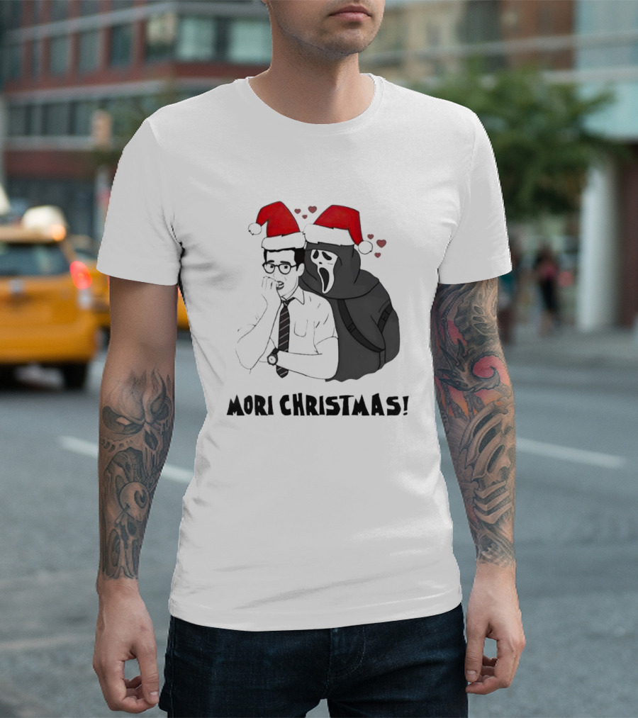 Ghostface Mori Christmas Santa Hats And Hearts T-Shirt