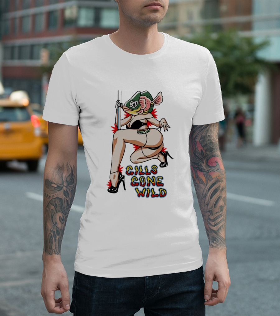 Gills Gone Wild Fish-Headed Dancer on Pole T-Shirt