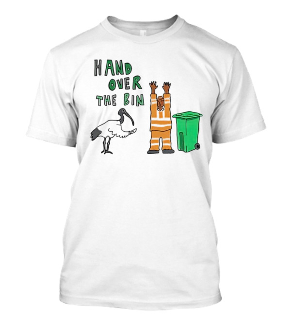 Hand Over The Bin Garbage Collector And Bird Cartoon Scene T-Shirt