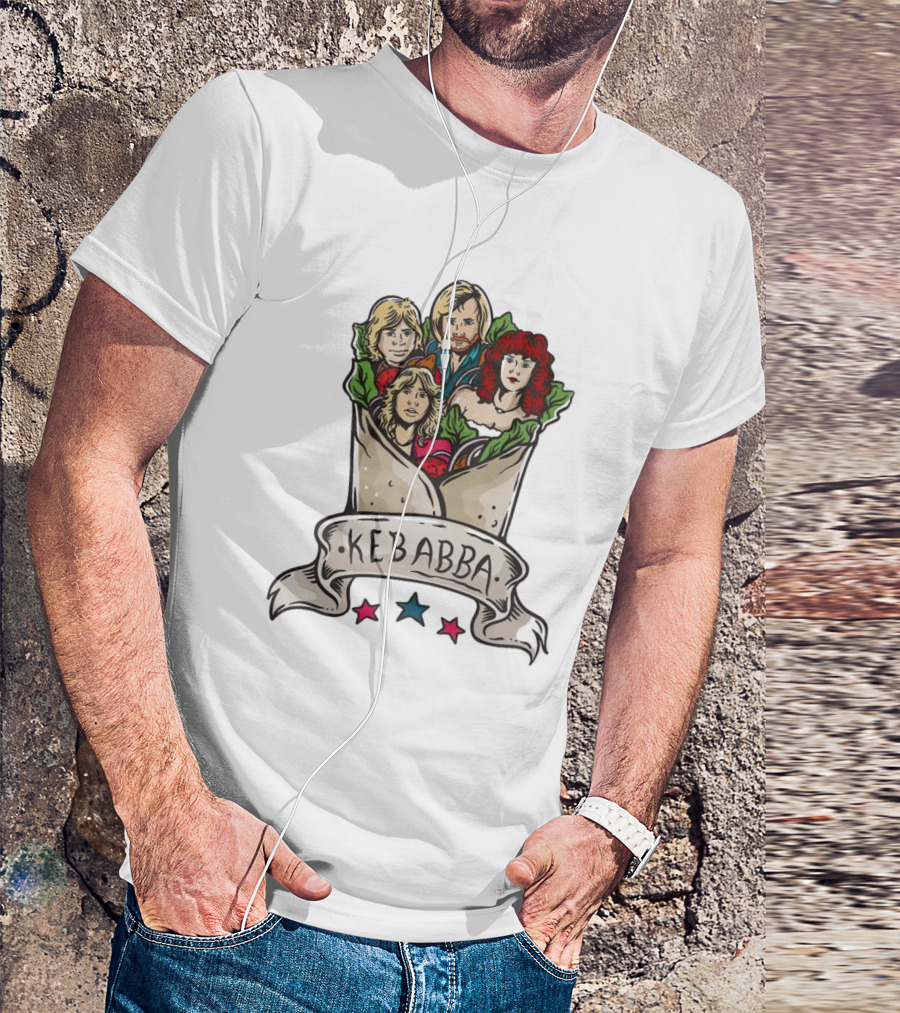 Kebabba Kebab 70s Style Characters In Wrap With Stars T-Shirt