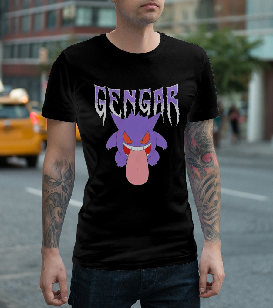 Pokemon Gengar Metal Typography Purple Monster T-Shirt