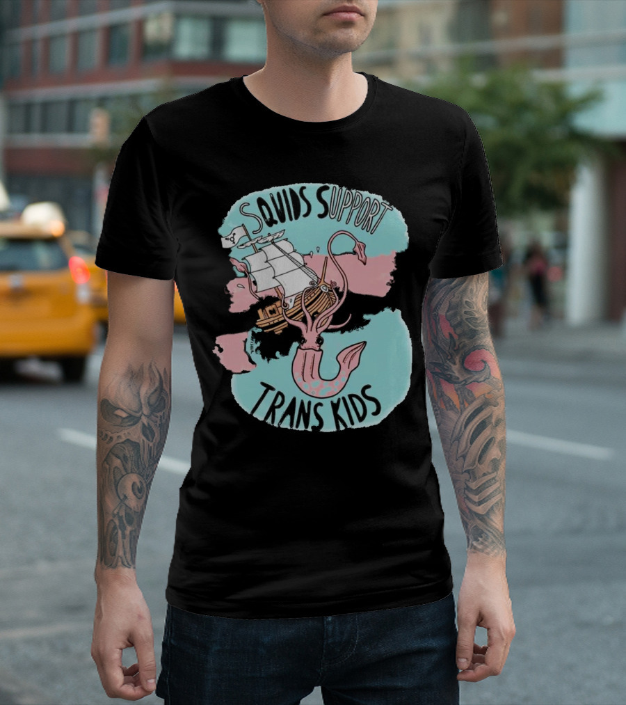 LGBT Squids Support Trans Kids With Pirate Ship T-Shirt