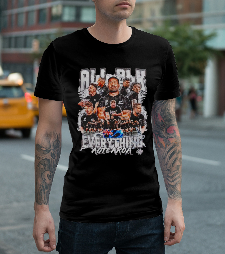 All Blk Everything AoteAroa Rugby Team Haka New Zealand Flag Ferns T-Shirt