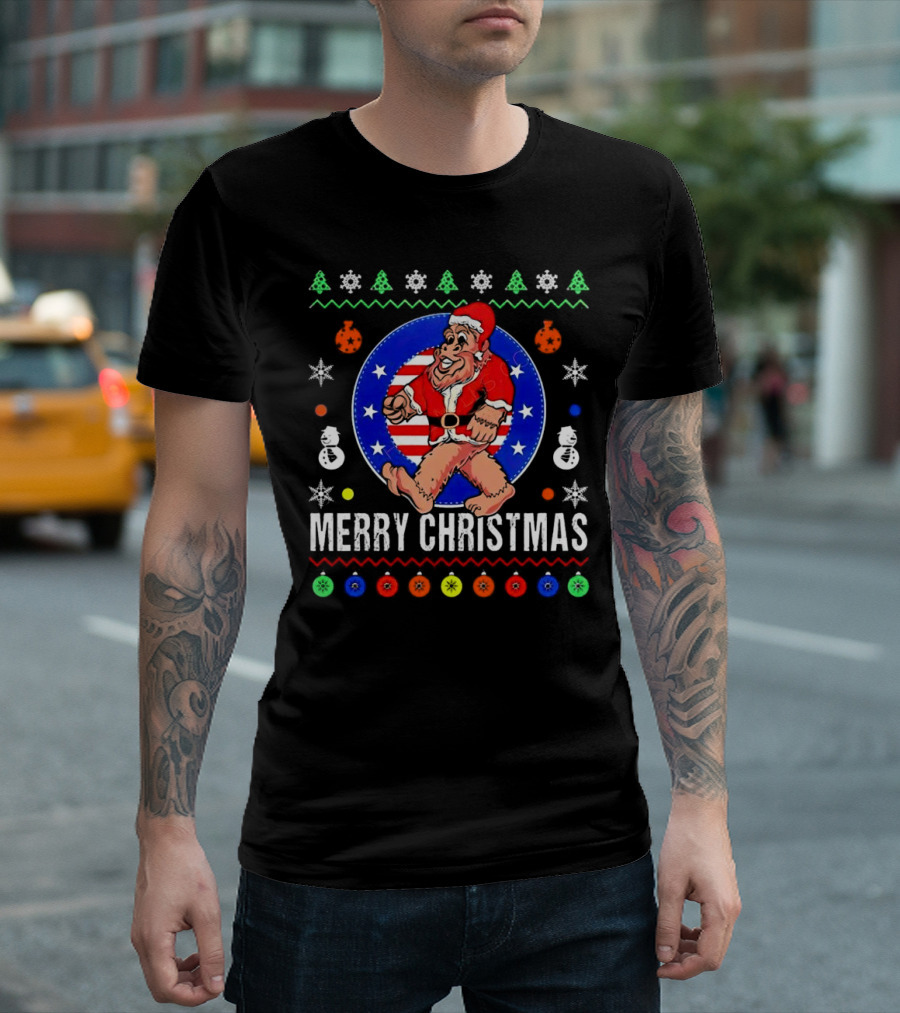 Merry Christmas Bigfoot Santa Claus Festive Holiday T-Shirt