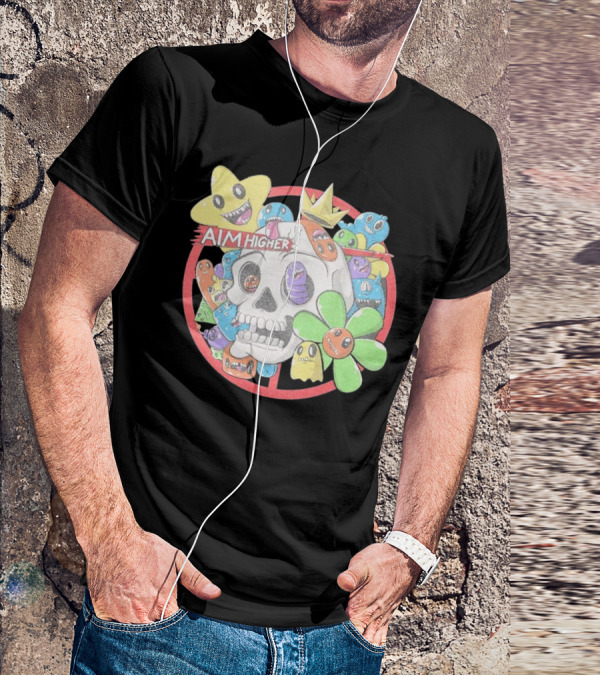 Friends N Monsters Aim Higher Cotton Candy Skull Star Flower T-Shirt