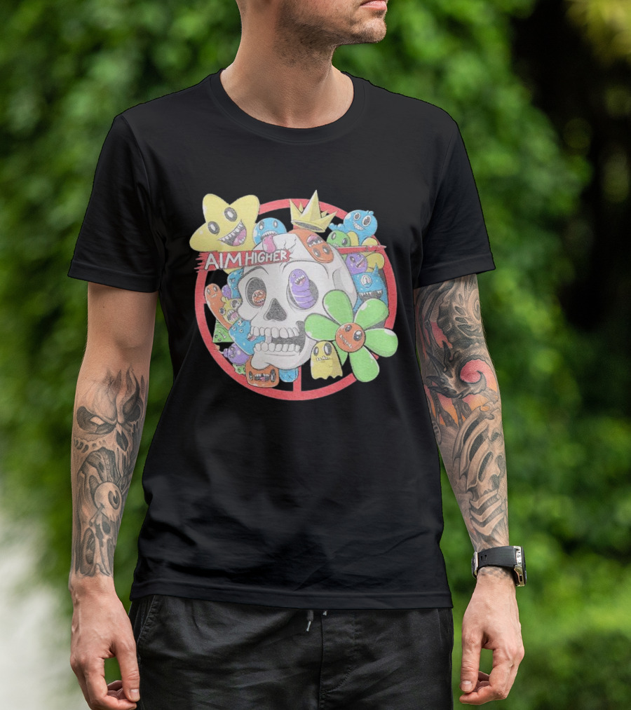 Friends N Monsters Aim Higher Cotton Candy Skull Star Flower T-Shirt