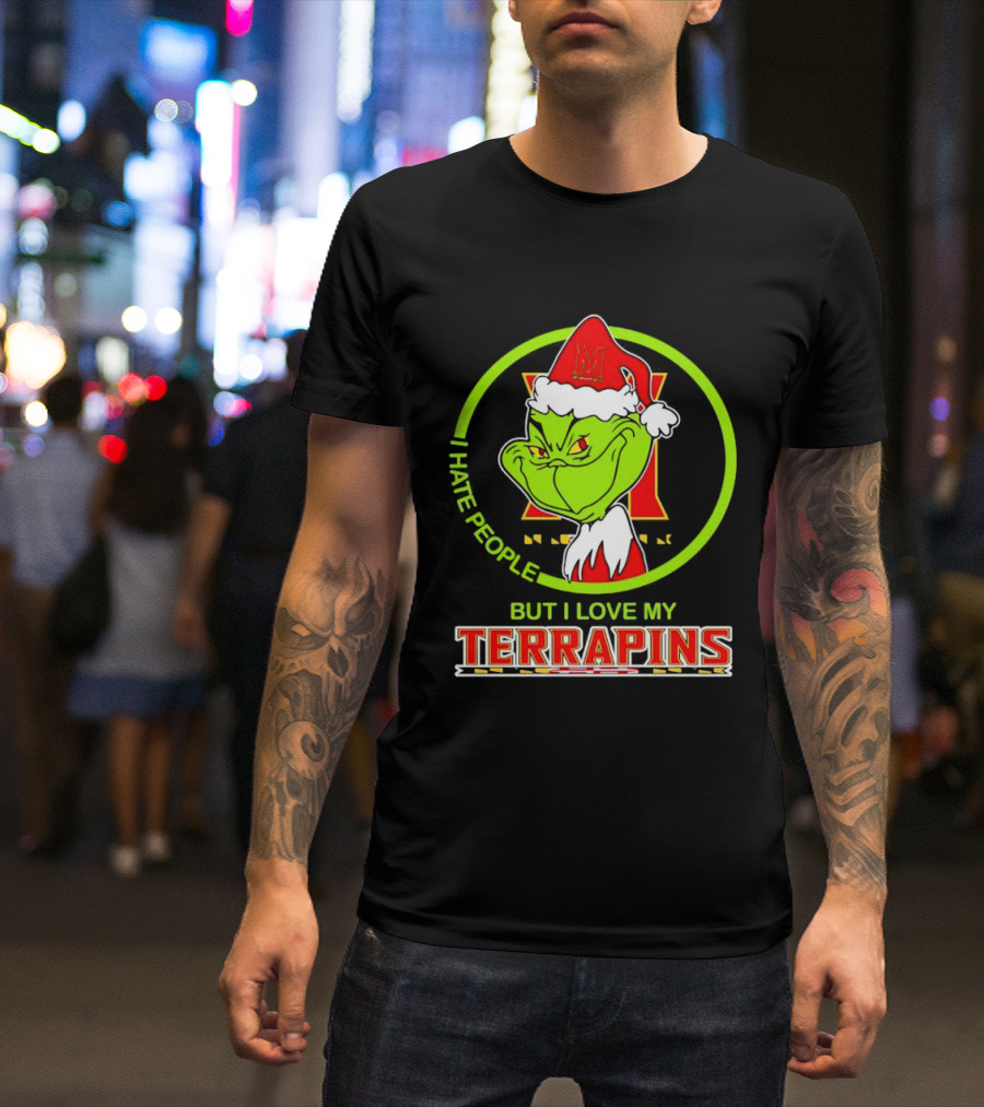 Grinch I Hate People But I Love My Maryland Terrapins Christmas T-Shirt