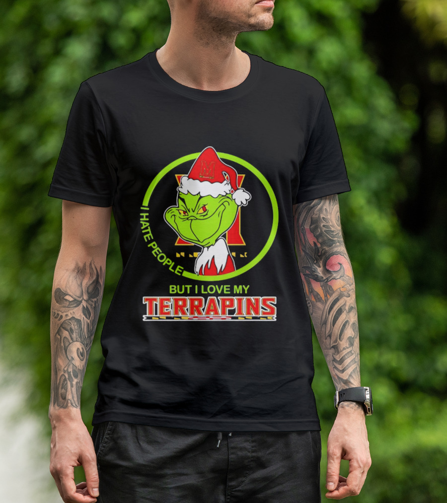 Grinch I Hate People But I Love My Maryland Terrapins Christmas T-Shirt