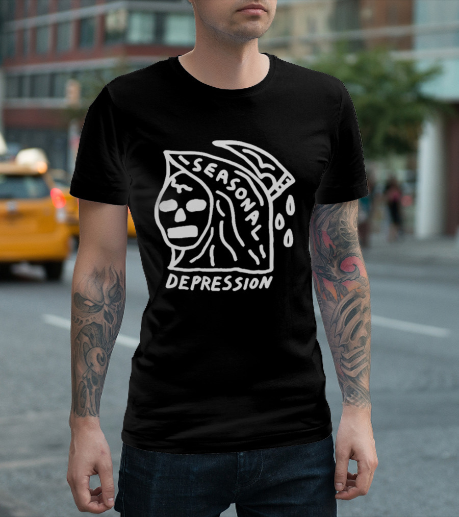 Seasonal Depression Grim Reaper Parody With Scythe And Raindrops T-Shirt