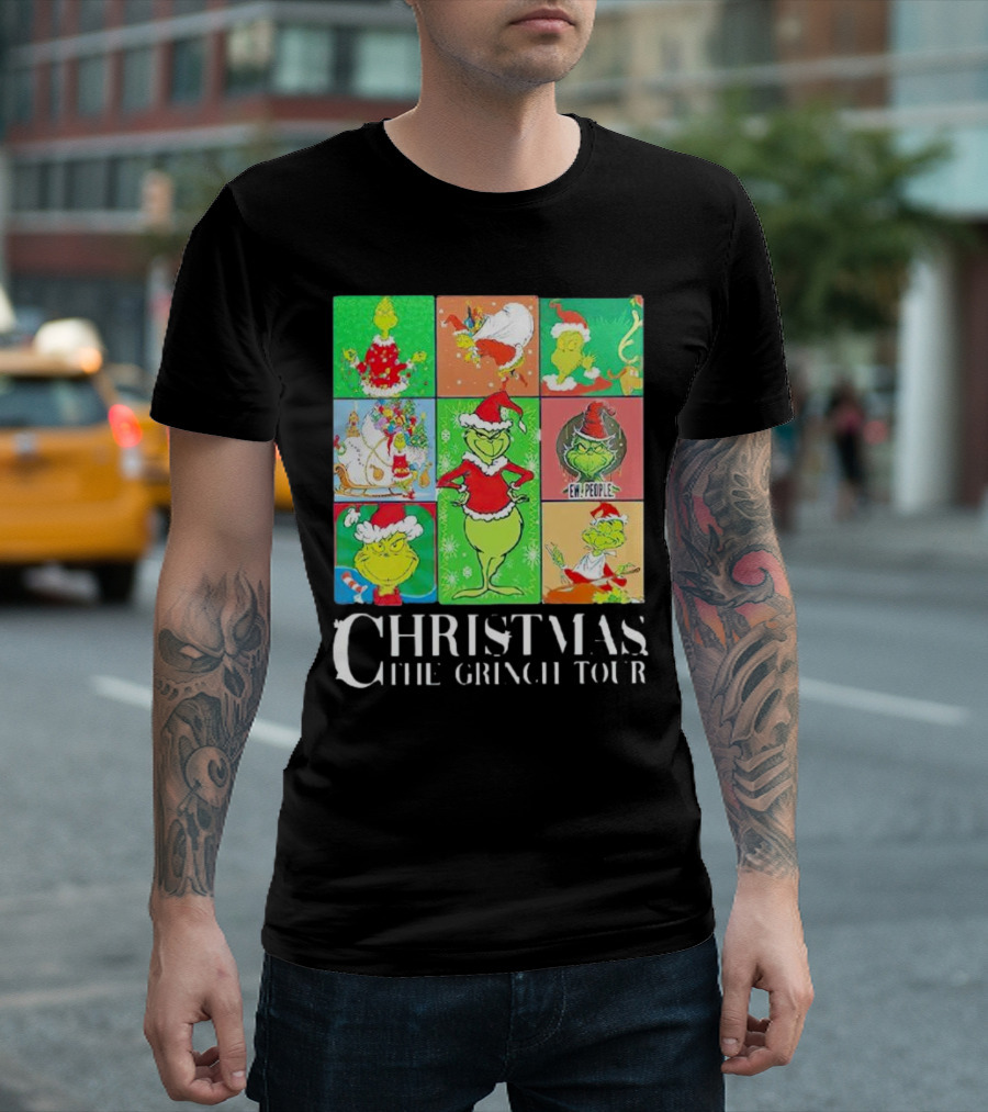 Christmas the Grinch Tour Santa Hat Emojis and Festive Scenes T-Shirt