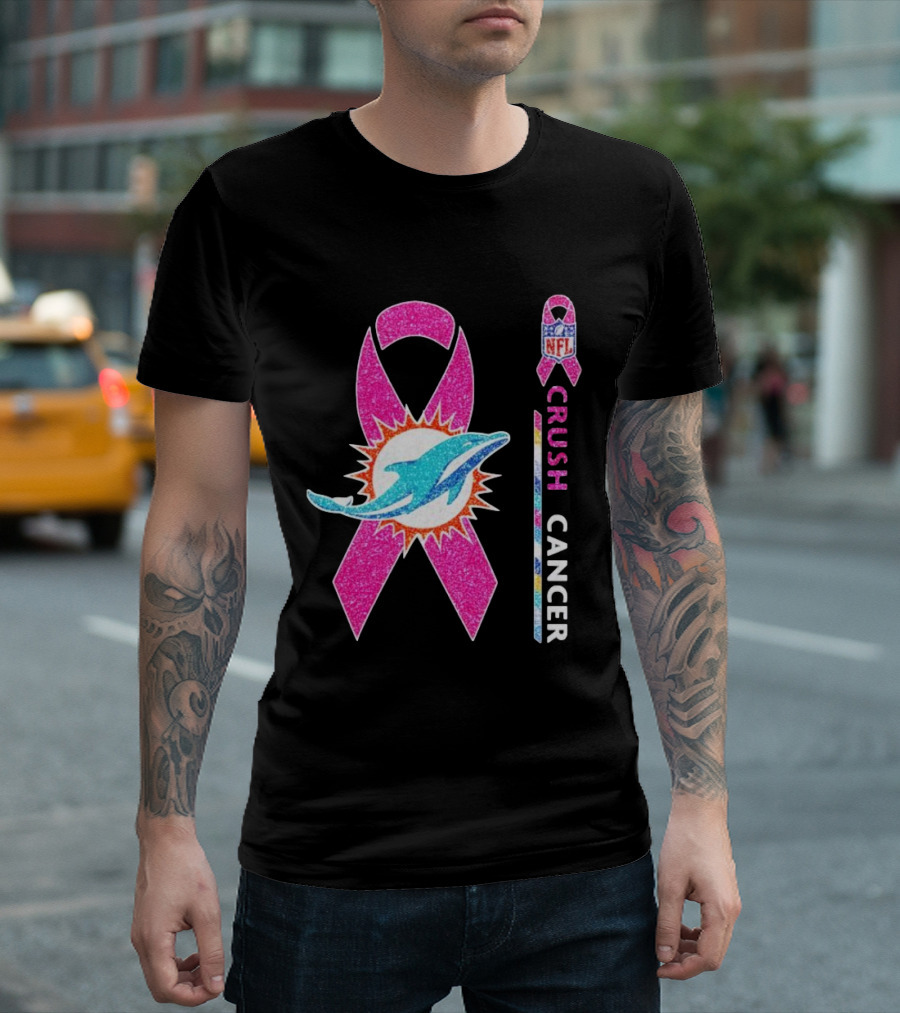NFL Miami Dolphins Pink Ribbon Crush Cancer Initiative T-Shirt