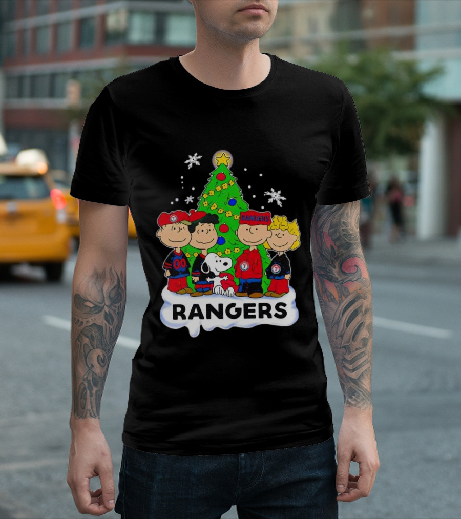 Peanuts Snoopy Christmas Tree Texas Rangers Winter Holiday T-Shirt