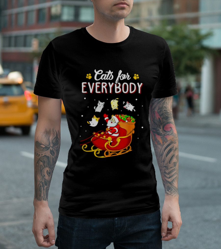Cats For Everybody Santa With Cats Sleigh Christmas T-Shirt