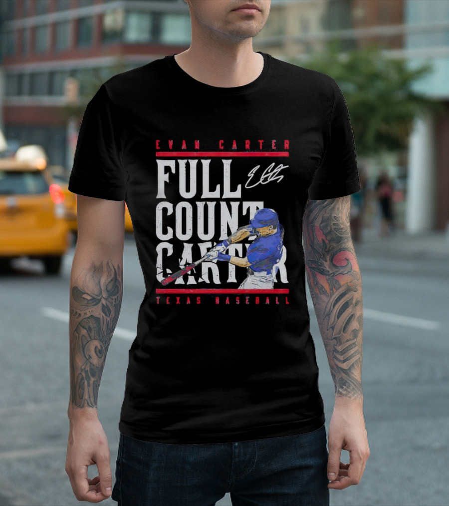 Evan Carter Full Count Carter Texas Baseball Signature T-Shirt