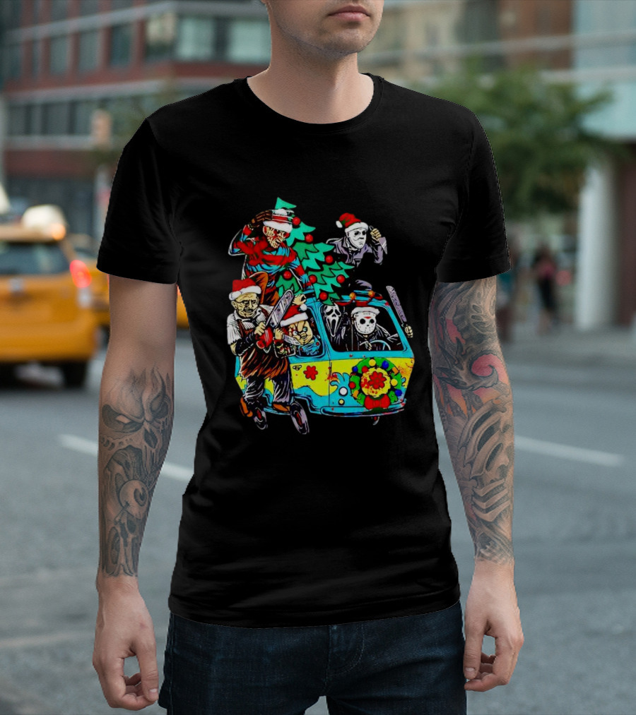 Horror Movie Characters Christmas Driving Mystery Van T-Shirt