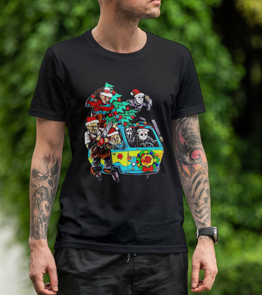 Horror Movie Characters Christmas Driving Mystery Van T-Shirt