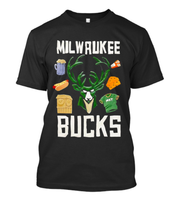 Milwaukee Bucks NBA Market Claymation Deer Cheese Hot Dog Beer T-Shirt