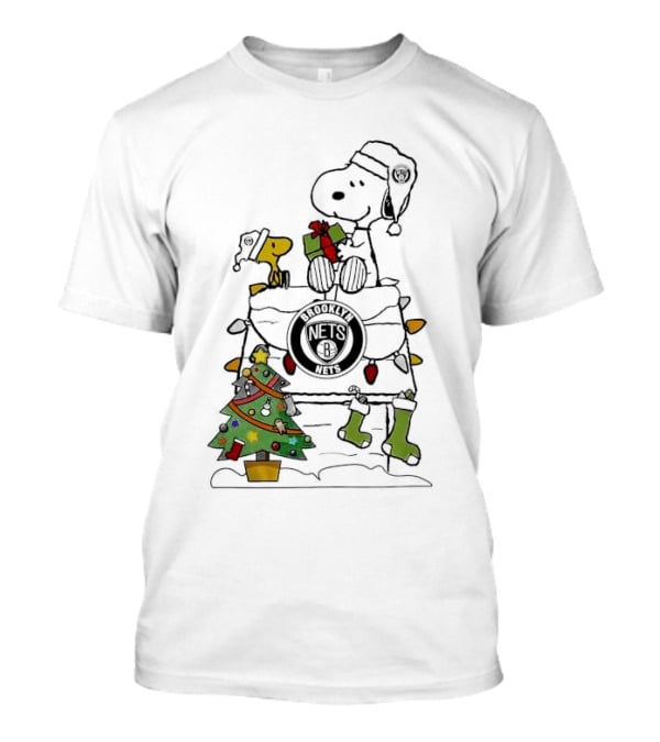Snoopy Woodstock Christmas Igloo Brooklyn Nets Holiday Scene T-Shirt