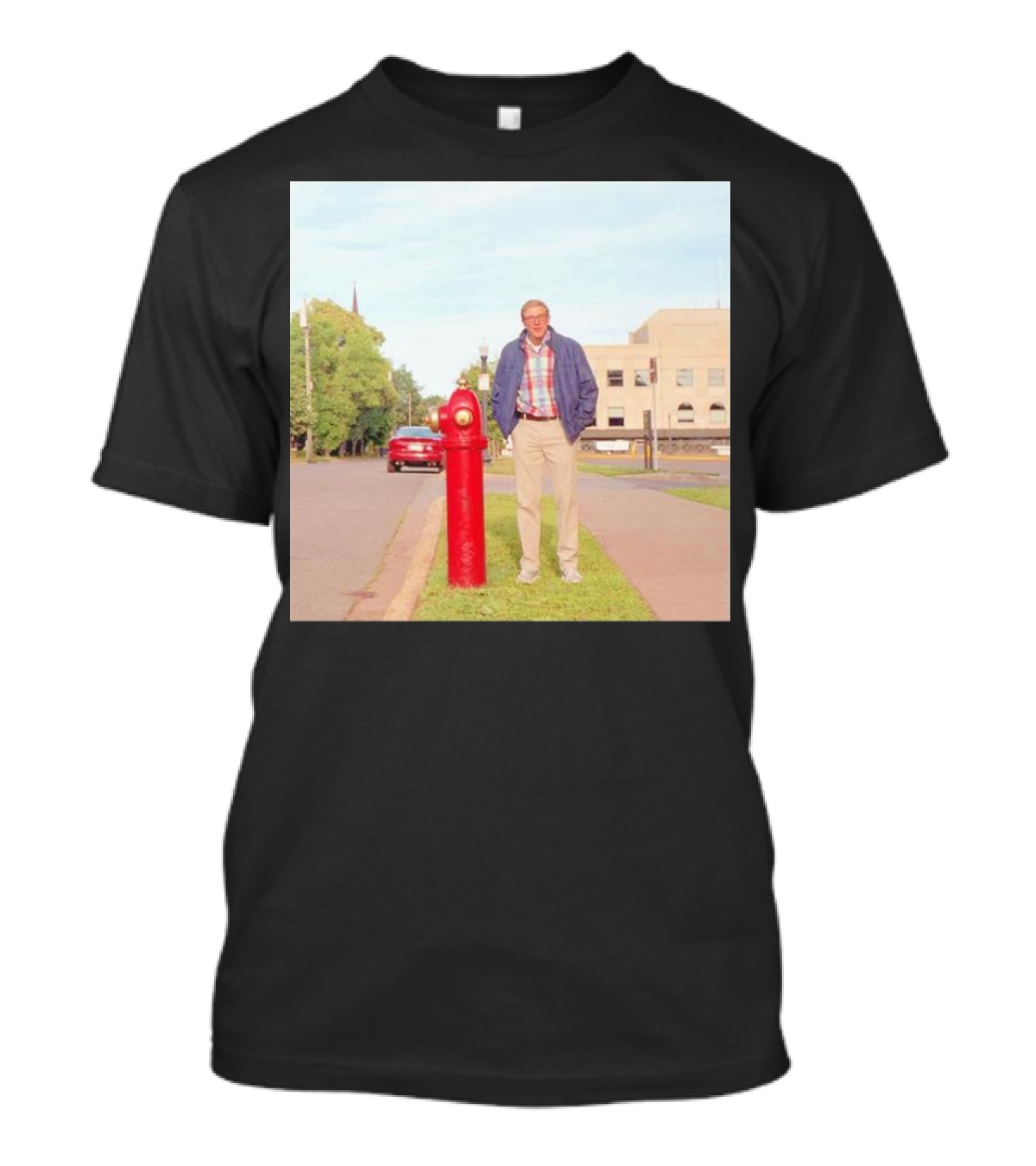 Joe Pera Next To Red Fire Hydrant On Street With Red Car In Background T-Shirt