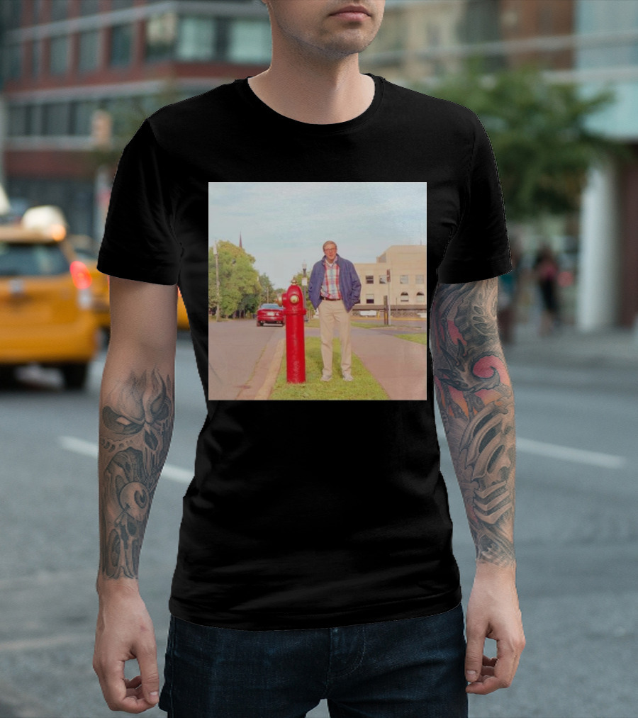 Joe Pera Next To Red Fire Hydrant On Street With Red Car In Background T-Shirt