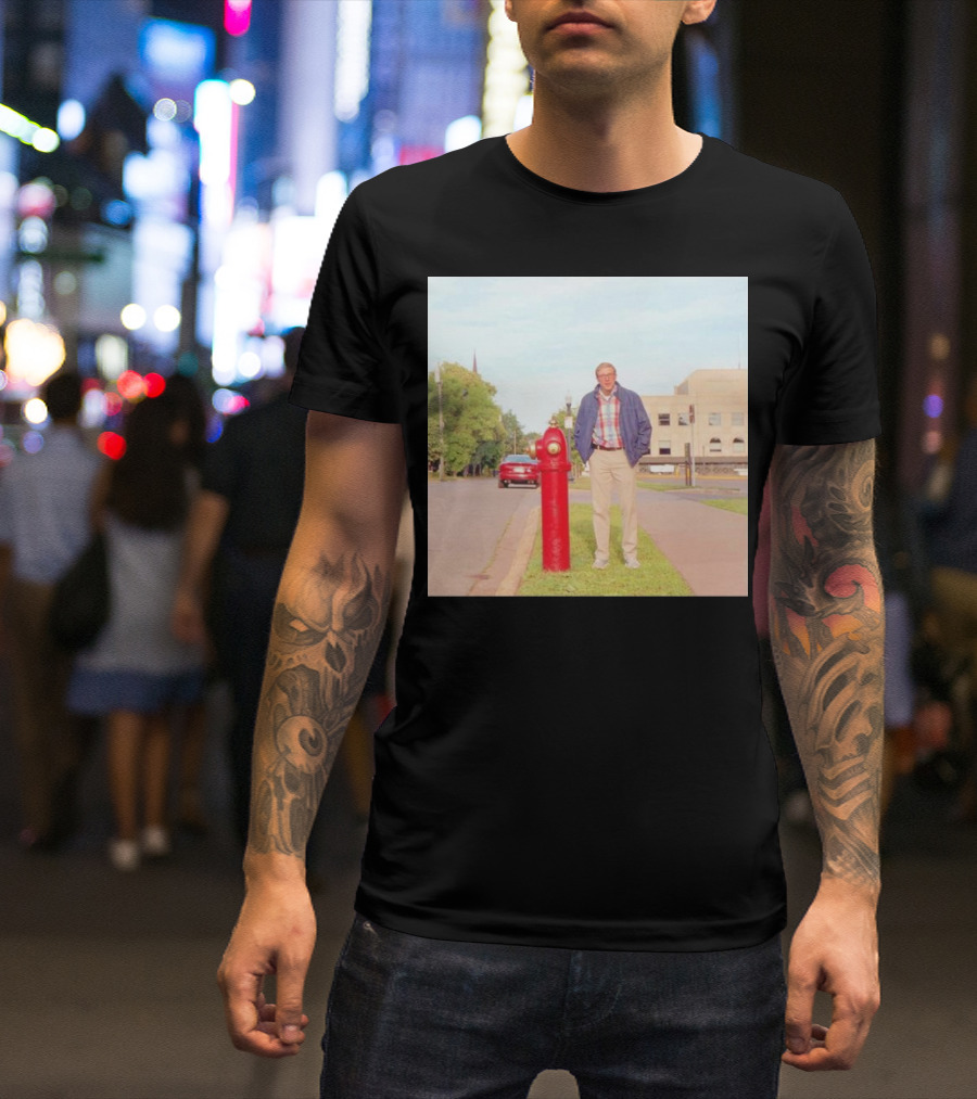 Joe Pera Next To Red Fire Hydrant On Street With Red Car In Background T-Shirt